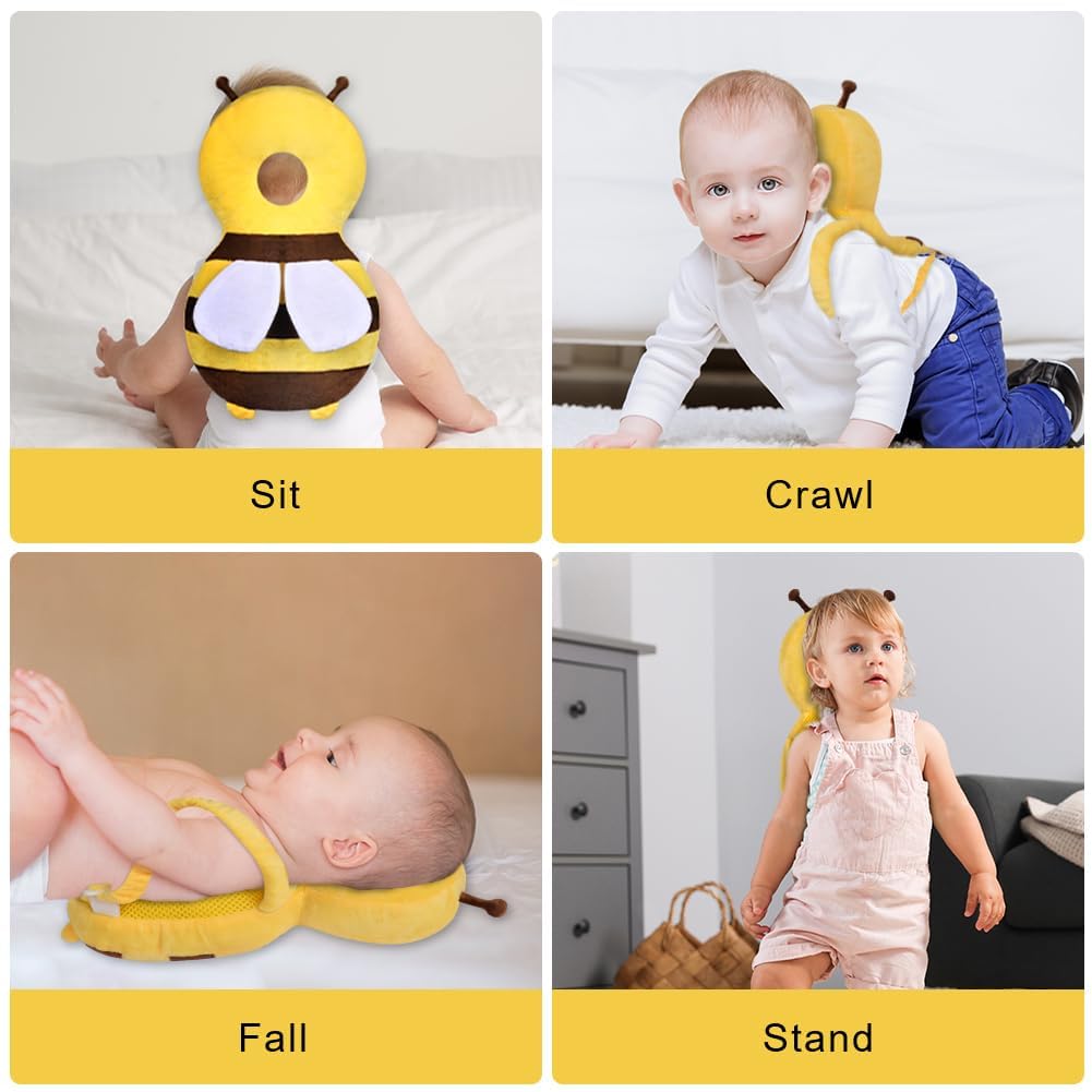 Vicloon Protezione per la Testa del Bambino, Protezione Testa per Neonato, Morbido e Traspirante, Cuscino di Sicurezza Regolabile per Bambini di che Imparano a Gattonare e Camminare, Ape Gialla