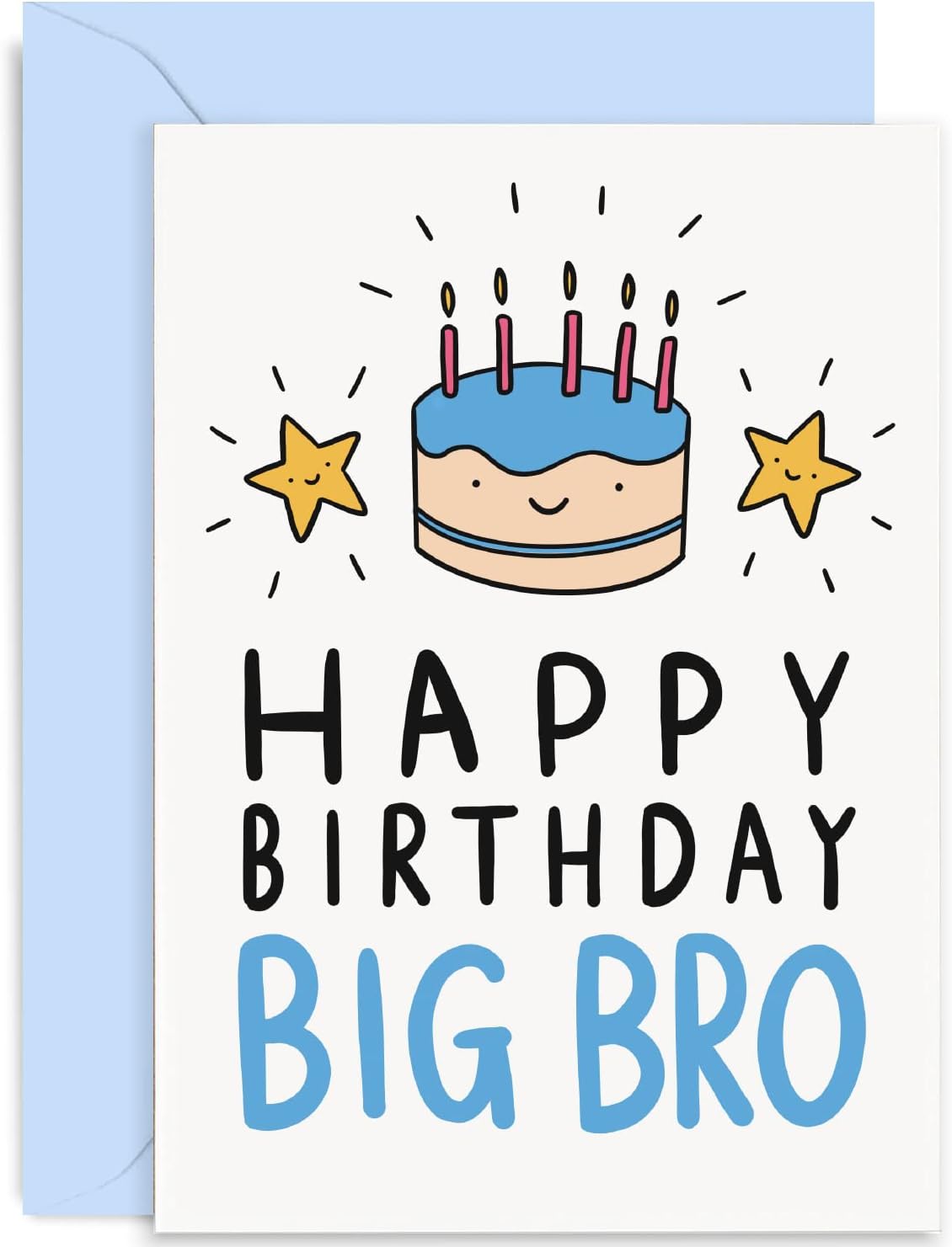 Old English Co. Happy Birthday Card for Big Brother - Cute Birthday Cake Greeting Card for Brother from Little Sister, Sibling - Blue Cake and Candle Birthday Card for Him | Blank Inside with Envelope