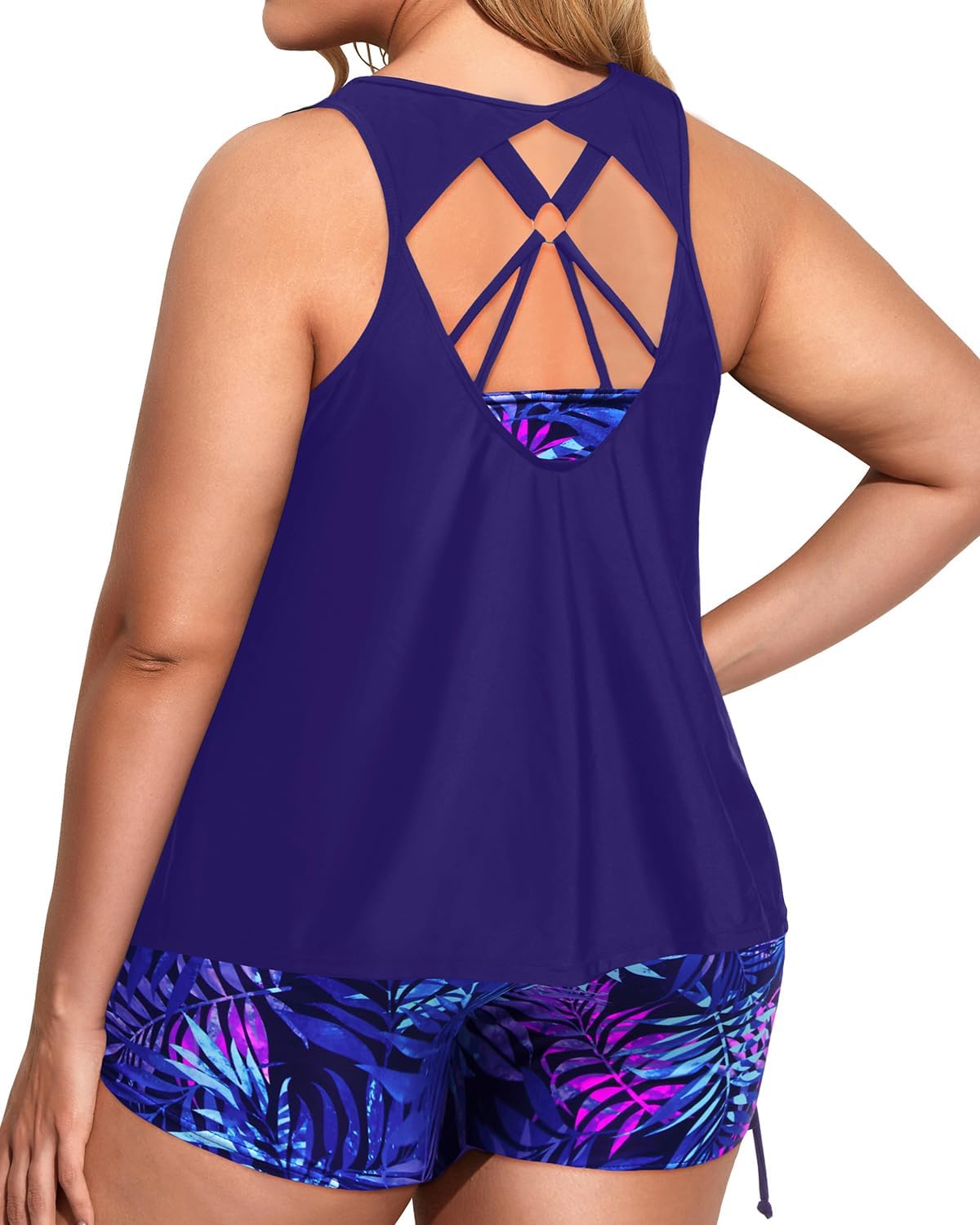 Holipick Women 3 Piece Plus Size Tankini Swimsuits Tummy Control Bathing Suits with Sports Bra with Boy Shorts