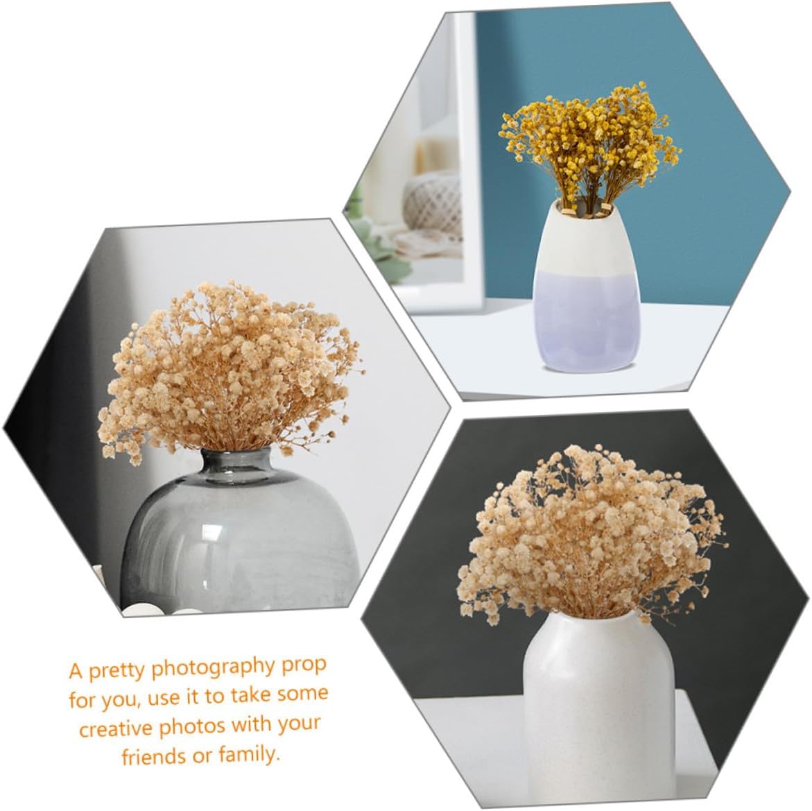 6pcs Dried Babys Breath Artificial Flowers Bouquet Mini Yellow Dried Flower Buds for Wedding Decoration Home Display Photography Props Natural Ornamental Arrangement