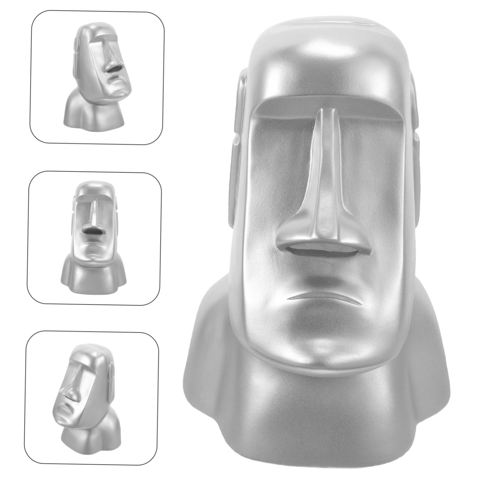 Cabilock Supporto per Cuffie Statua Moai in Resina Argento da Scrivania | Organizer per Piccoli Oggetti, Scenari Ufficio e Casa, Regalo di Natale