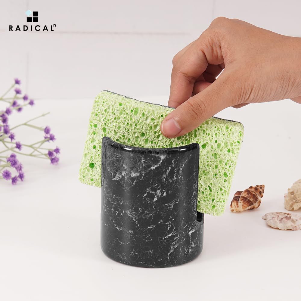 Radicaln Supporto per spugna in marmo nero da 3,5 "pollici fatto a mano portaspugna per lavello da cucina Oranizer - Accessori da cucina in marmo