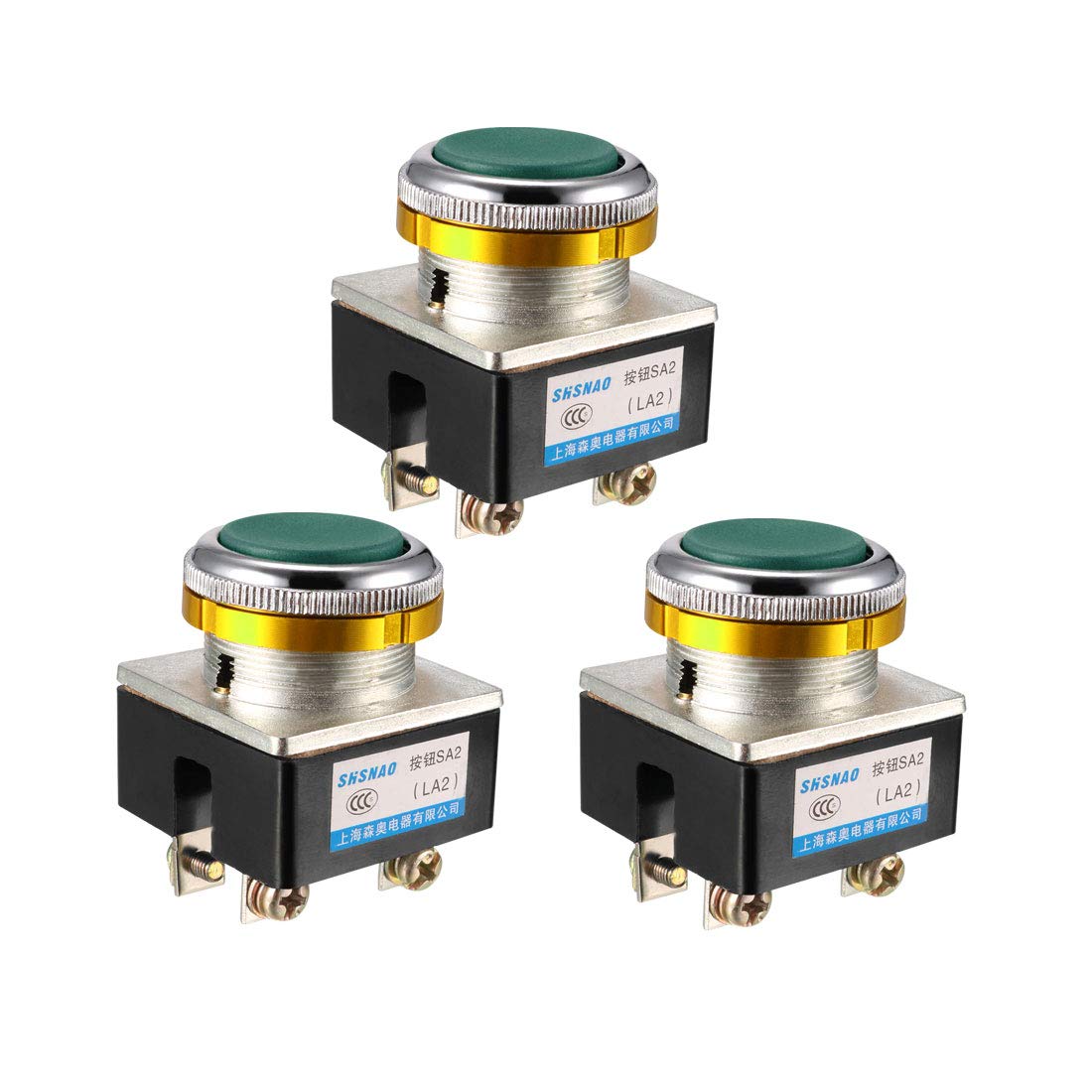 uxcell Push Button Switch Green Momentary AC 380V 5A Flat Head