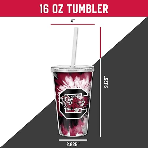Miniatura 82 de Rico Industries NCAA Sports Team - Vaso transparente de 16 onzas con pajilla, vaso de viaje del color del equipo para fanáticos de los deportes