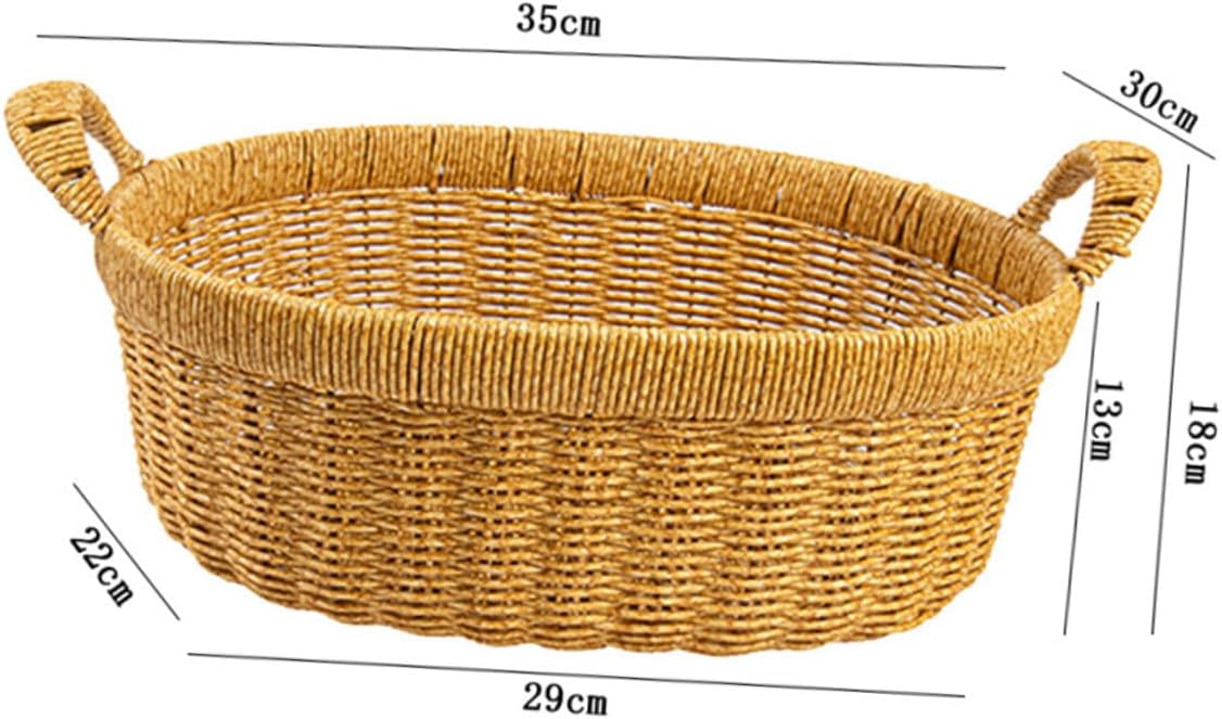 BESTonZON Imitation Rattan Woven Bread Basket with Double Handles Large Oval Plastic Storage Basket for Kitchen Snack and Fruit Serving Tray Indoor Outdoor Use
