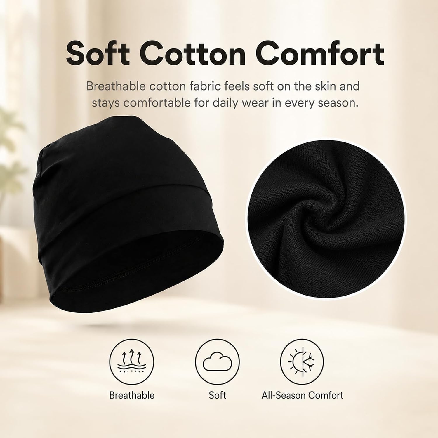 100% Cotton Skull Caps for Men Women, Beanie Night Cap Sleep Hats image 3