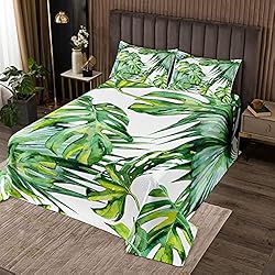 Colchas Para Adolescentes Mujeres Colcha acolchada con estampado de palmera para niñas y niñas, con diseño de hojas tropicales de palmera, colcha acolchada para niños, adolescentes, mujeres, hojas verdes, juego de 2 piezas de tamaño