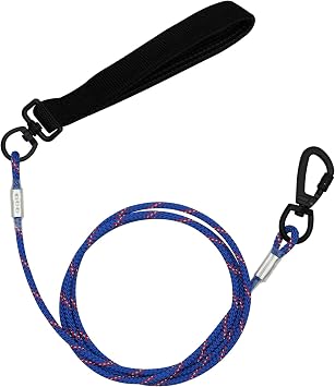4FT Chew Proof Metal Dog Leash with Comfortable Handle, Heavy Duty Steel Cable Lead for Control Large Medium Small Dogs Walk and Train, Pet Leash with Rotate Clasp and Double Buckle 4FT,Blue