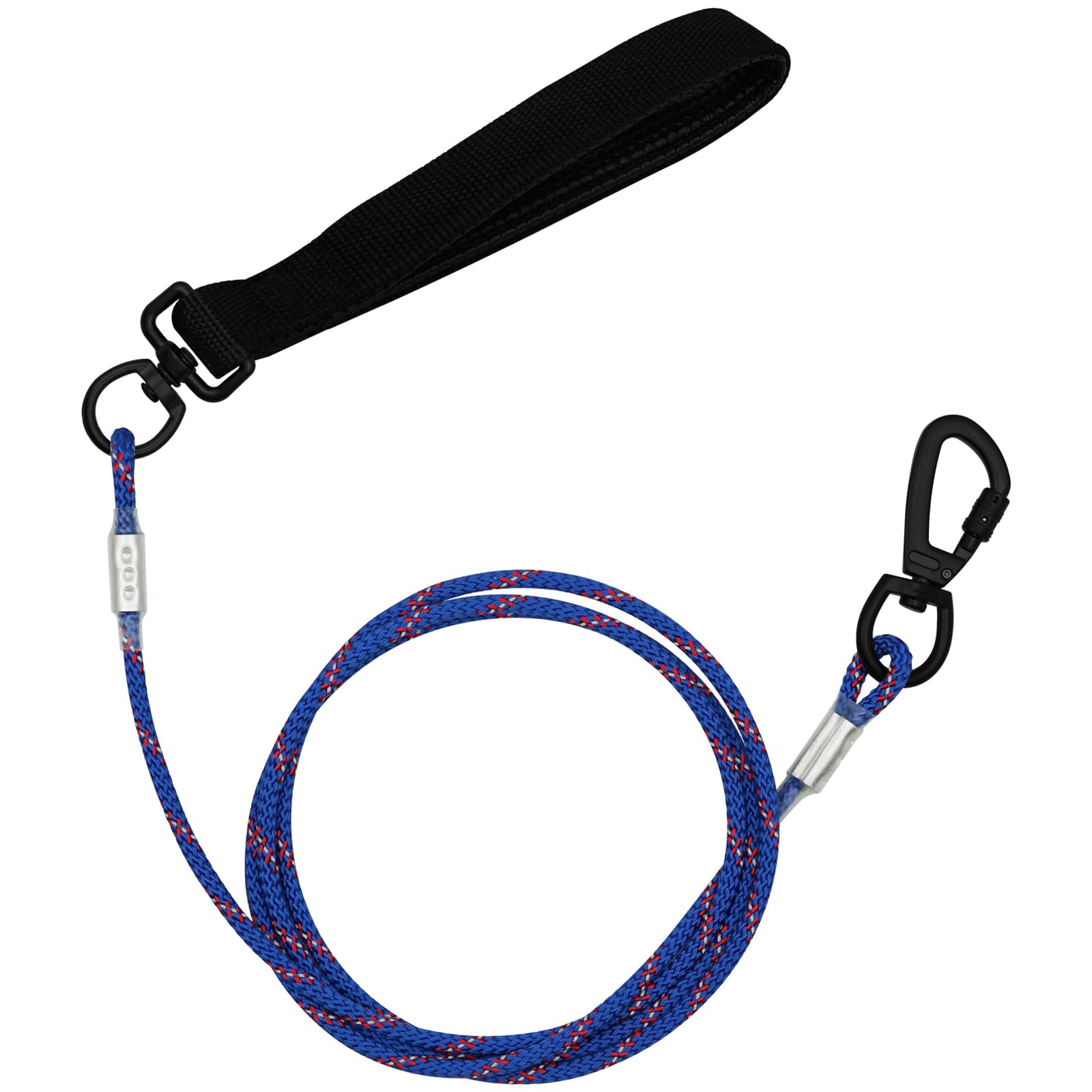 Photo 1 of ZHOMA 5FT Chew Proof Metal Dog Leash with Comfortable Handle, Heavy Duty Steel Cable Lead for Control Large Medium Small Dogs Walk and Train, Pet Leash with Rotate Clasp and Double Buckle (5FT,Blue)