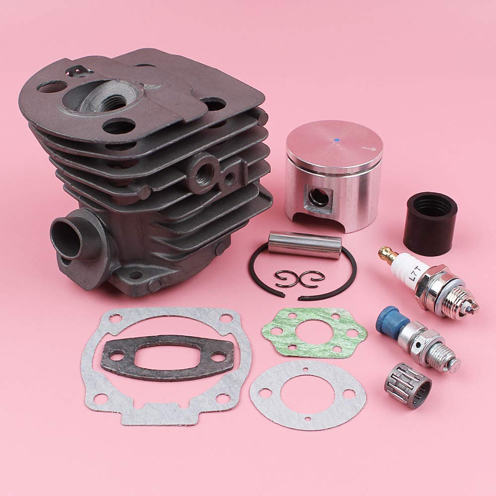 Kit de pistón de cilindros Ajuste for Husqvarna 55 51 con válvula de descompresión Ingesta de entrada Junta de arena Rodamiento de agujas Sujetador Sujetador Sistema de motosierra 46mm Kit De Juntas D