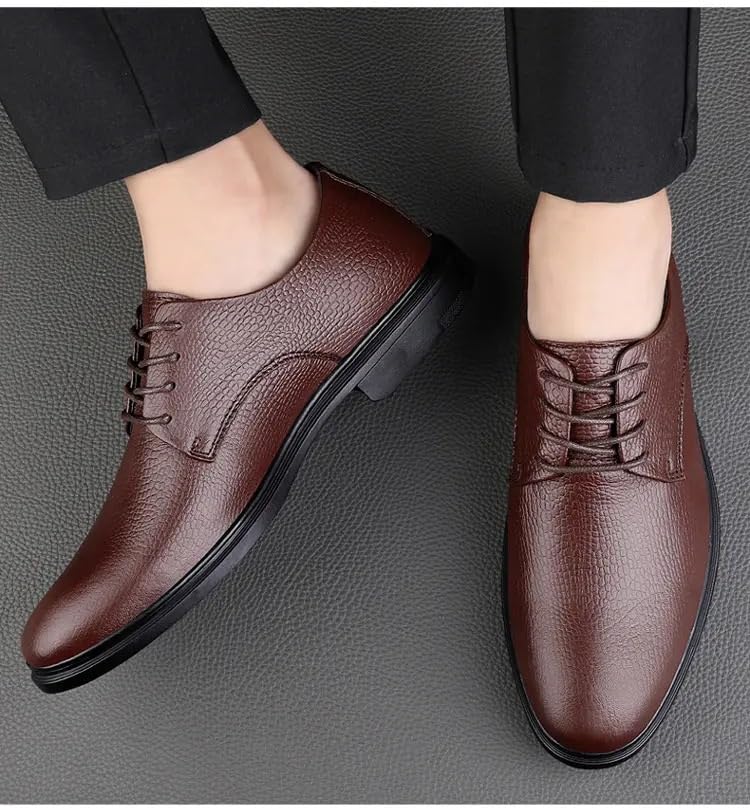 Dress Shoes for Men Lace Up Round Toe Leather Patchwork Derby Shoes Block Heel Slip Resistant Low Top Non Slip Anti-Slip Wedding4