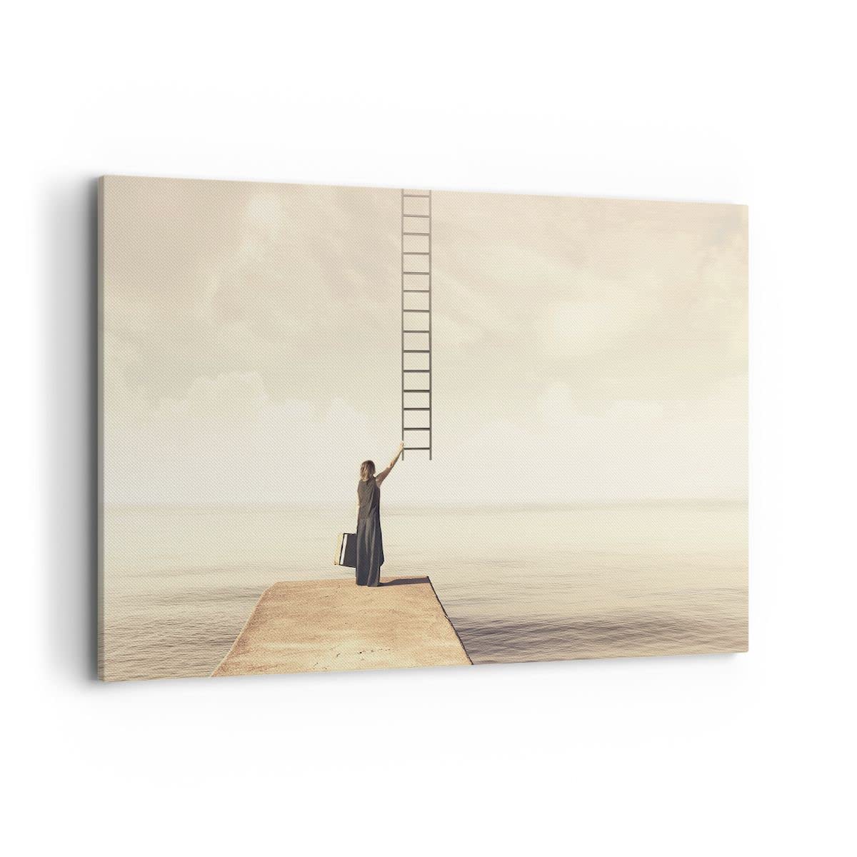 ARTTOR Leinwandbild 100x70cm Wandbild Menschen - 4339 | Symbol Frau Leiter Groß Wanddekoration Wohnzimmer Schlafzimmer Küche Wanddeko Wand Kunstdruck Wandkunst Wall Decor ARTTOR