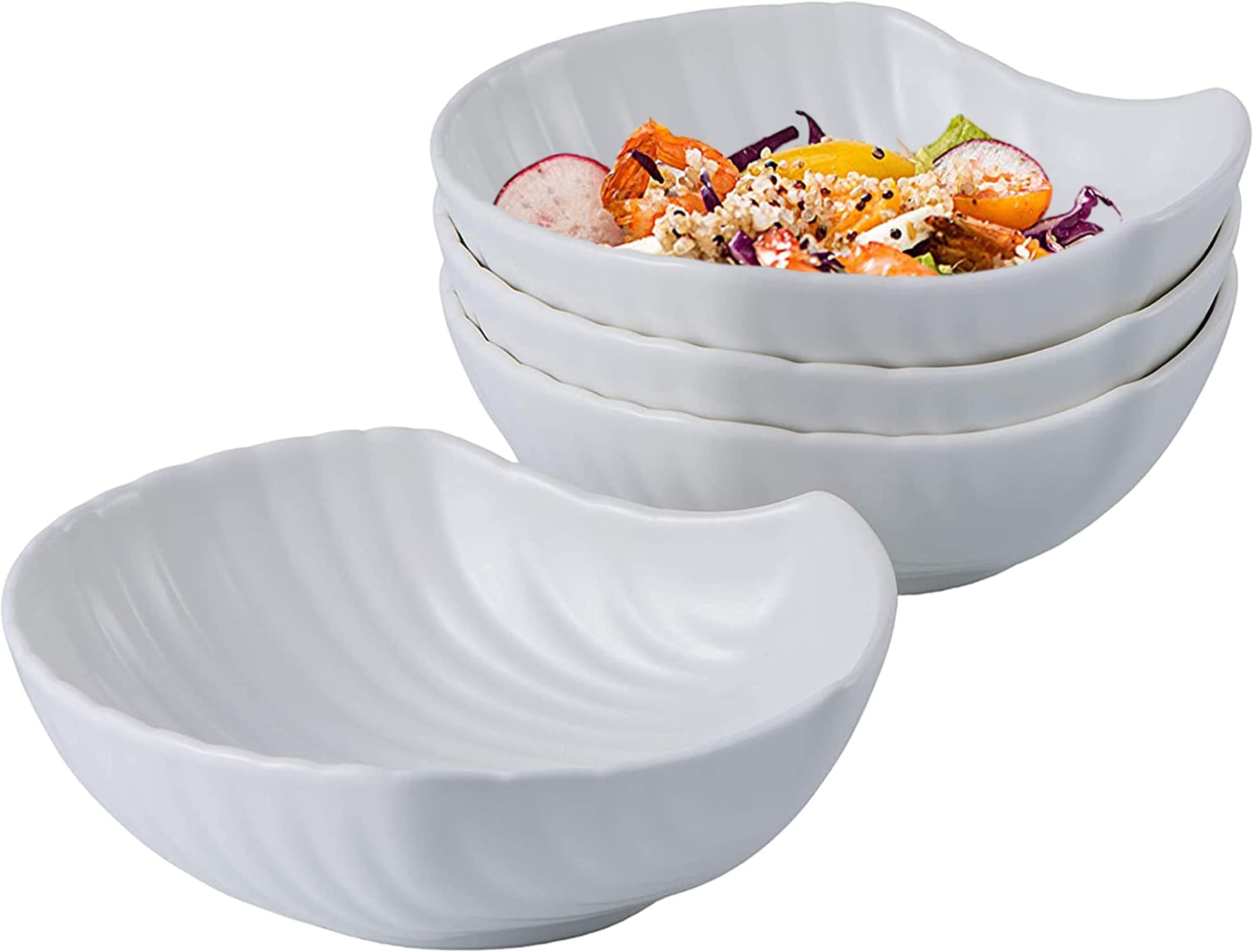 Bruntmor Ceramic Plates | Matte Glazed Black Dinner Plates 7 inch Set of 4 Shell Shaped Dinnerware | Ceramic Dessert Plates for Appetizer, Salad, Pasta | Odd Shaped Buffet Plates Easy to Clean