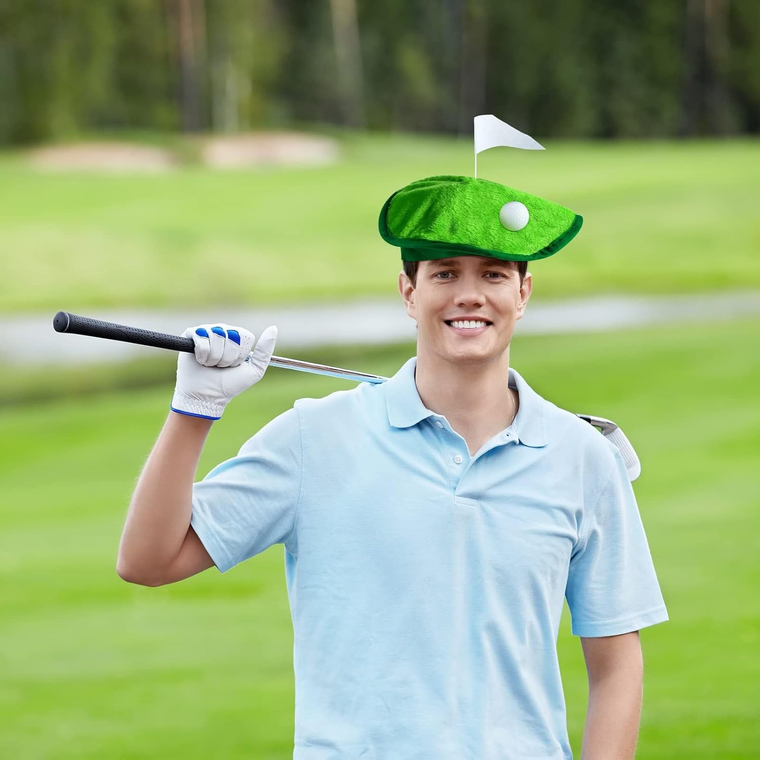 Funny Golfer Beret Hat with Golf Ball Flag for Party Costume Accessories and Supplies