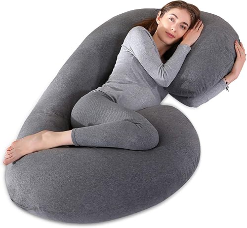 Miniatura 5 de COSMOPLUS - Funda de almohada de cuerpo completo en forma de C para maternidad tela de jersey elástica fresca y transpirable proporciona apoyo para
