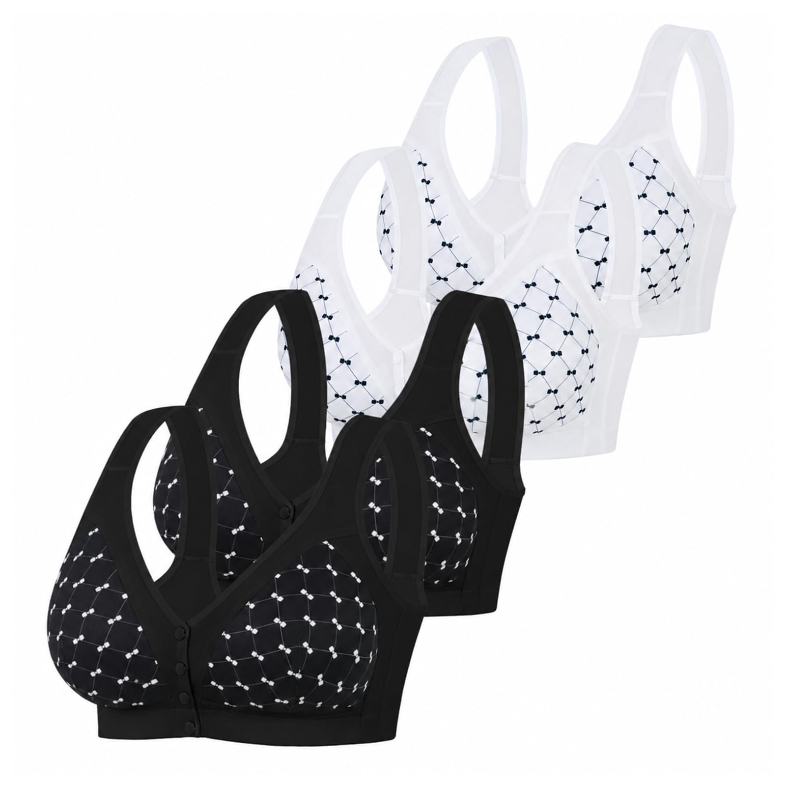 Sujetadores Mujer Sin Aros Pack De 4 Cierre Delantero Sostenes Tallas Grandes Top Comodo Push Up Transpirable Tirantes Anchos para Dormir Y Uso Diario Ropa Interior