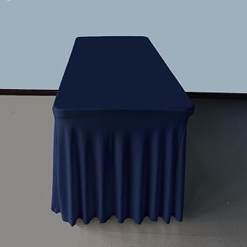 2 Pack 8ft Navy Blue Spandex Table Skirt Spandex Tablecloth Stretch Fitted Cover for 96Lx30Wx30H Inch Rectangular Table