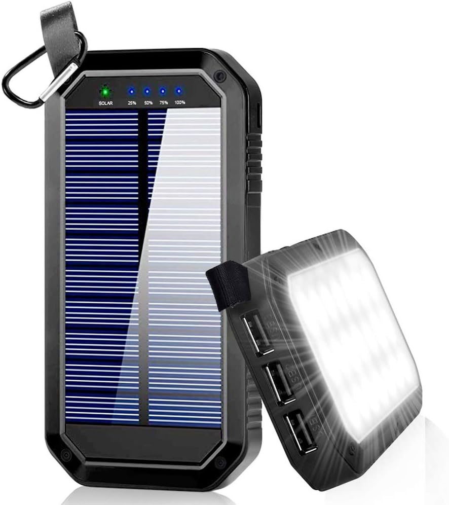Solar Charger, Dostyle 8000mAh Portable Solar Power Bank External Backup Battery Pack 3 USB Ports Solar Phone Charger with 21 LED Light Compatible for All Cellphone Samsung Galaxy & Android Devices