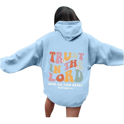 Tops for Women Trendy,Women's Drawstring Long Sleeve Hoodies Pocket Front Casual Floral Printed Sweatshirt Fall Tops