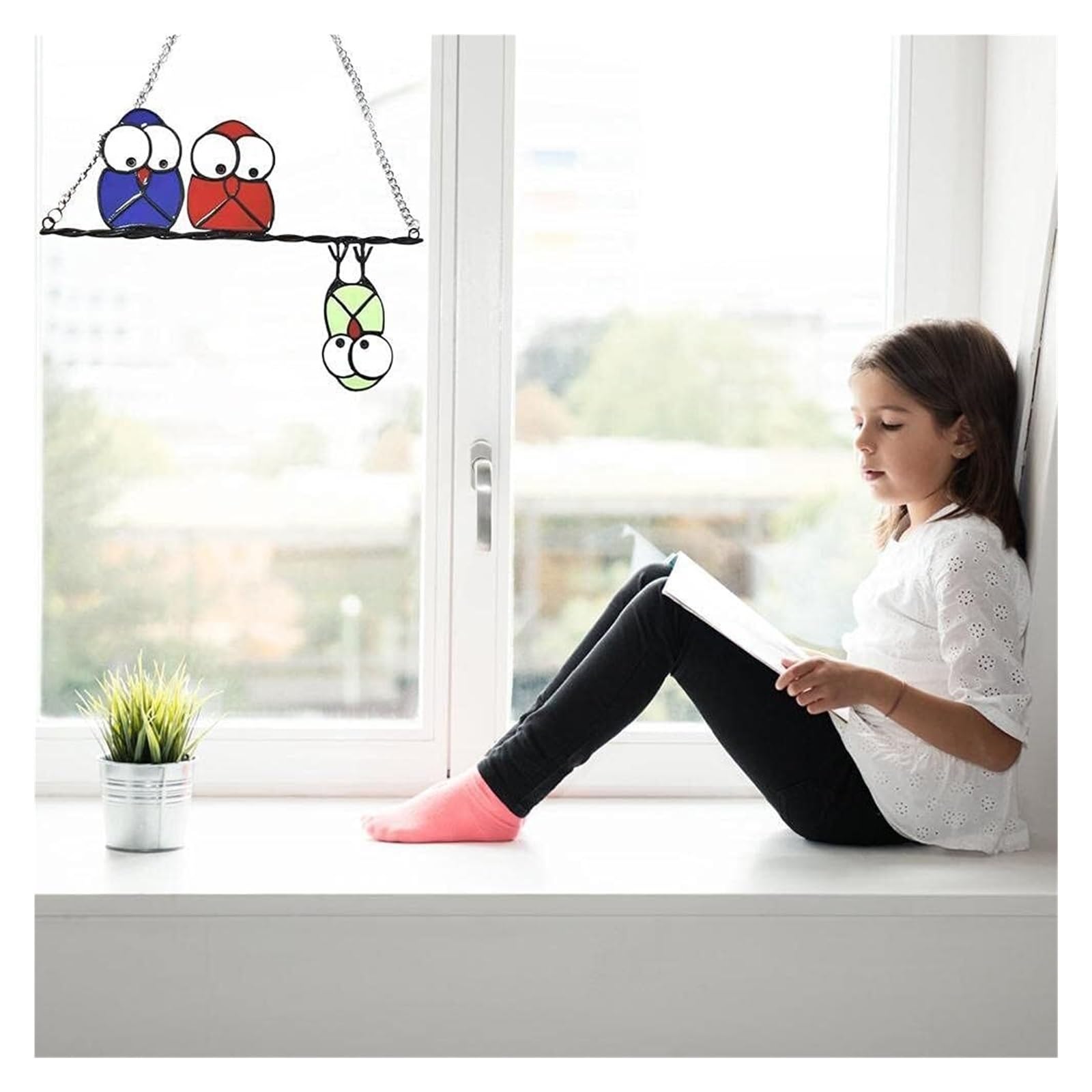 Acchiappasole Con Gufi Su Filo – Pannello Decorativo Per Finestre Multicolore - 2