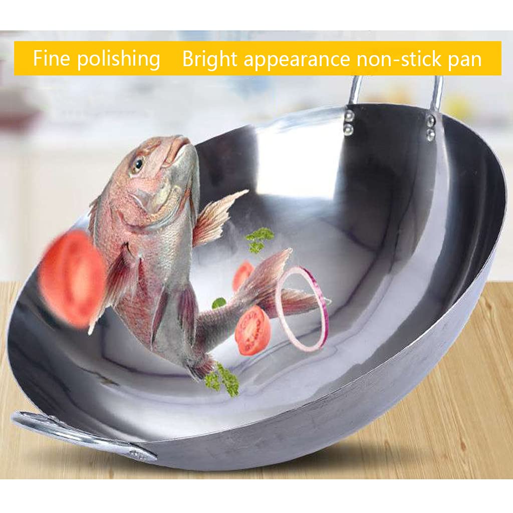 Pogrubiony, niemagnetyczny, wielofunkcyjny wok ze stali nierdzewnej, niepowlekany, 40/45 cm, wielowarstwowe, kompozytowe dno, polerowanie, nieprzywierający garnek, szybkie przewodzenie ciepł