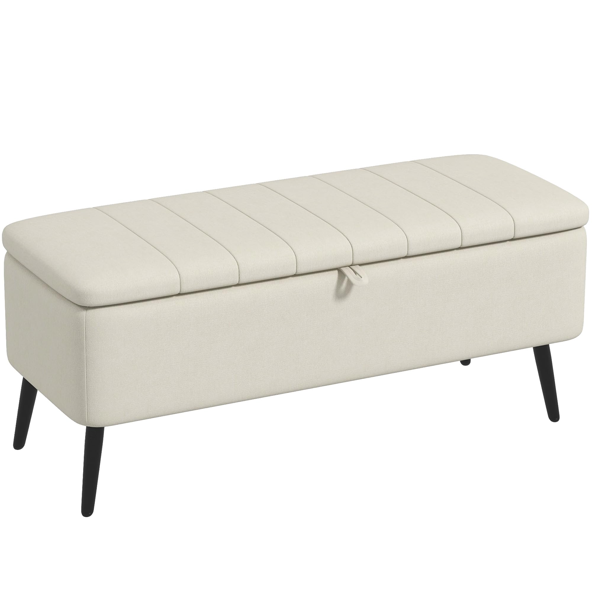 HOMCOM Storage Ottoman with Flip Top, Rectangular Upholstered Bench, Linen Look Fabric Footstool with Steel Legs for Living Room, Bedroom, Cream White โ image 1