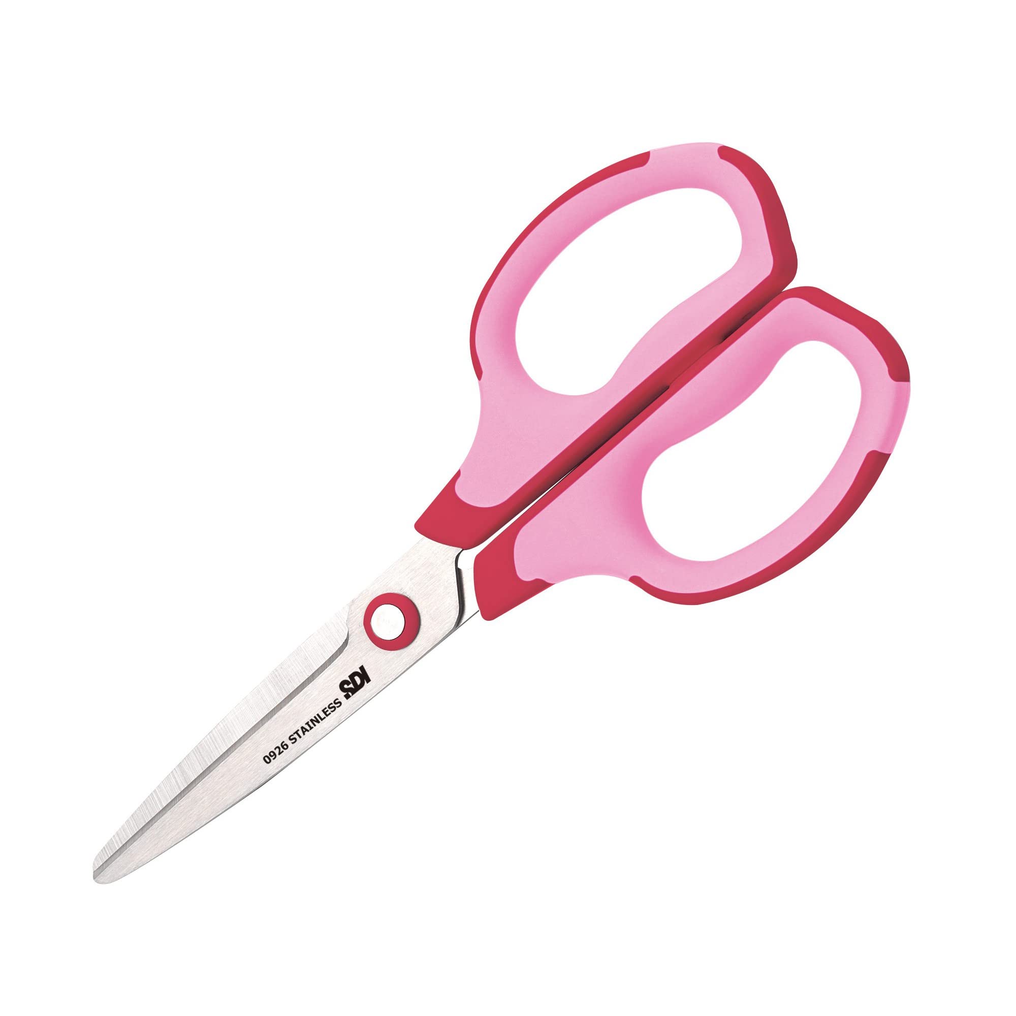 Tijera Soft Touch de 17 cm con Asas ligeras y Cómodas en caucho, apta zurdos y diestros, puntas redondeadas de seguridad en Acero Inoxidable, Resistentes y duraderas por SDI by Office box. (Rosa)