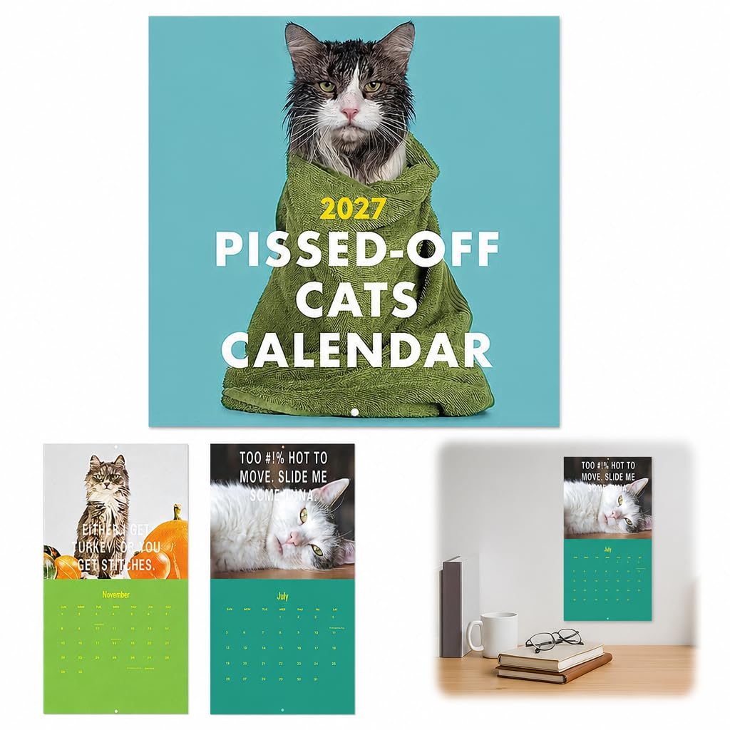KERYBW 2027 Pissed-Off Cats Calendar, 2027 Funny Grumpy Cat Wall Calendar for Home Office School Business