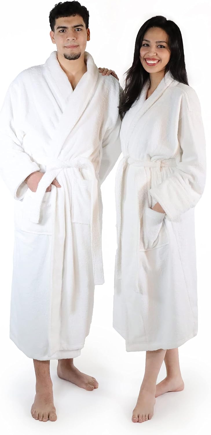 Superior Men's Traditional Premium Turkish Cotton Lightweight Long Bathrobe with Pockets- Large-X Large, White