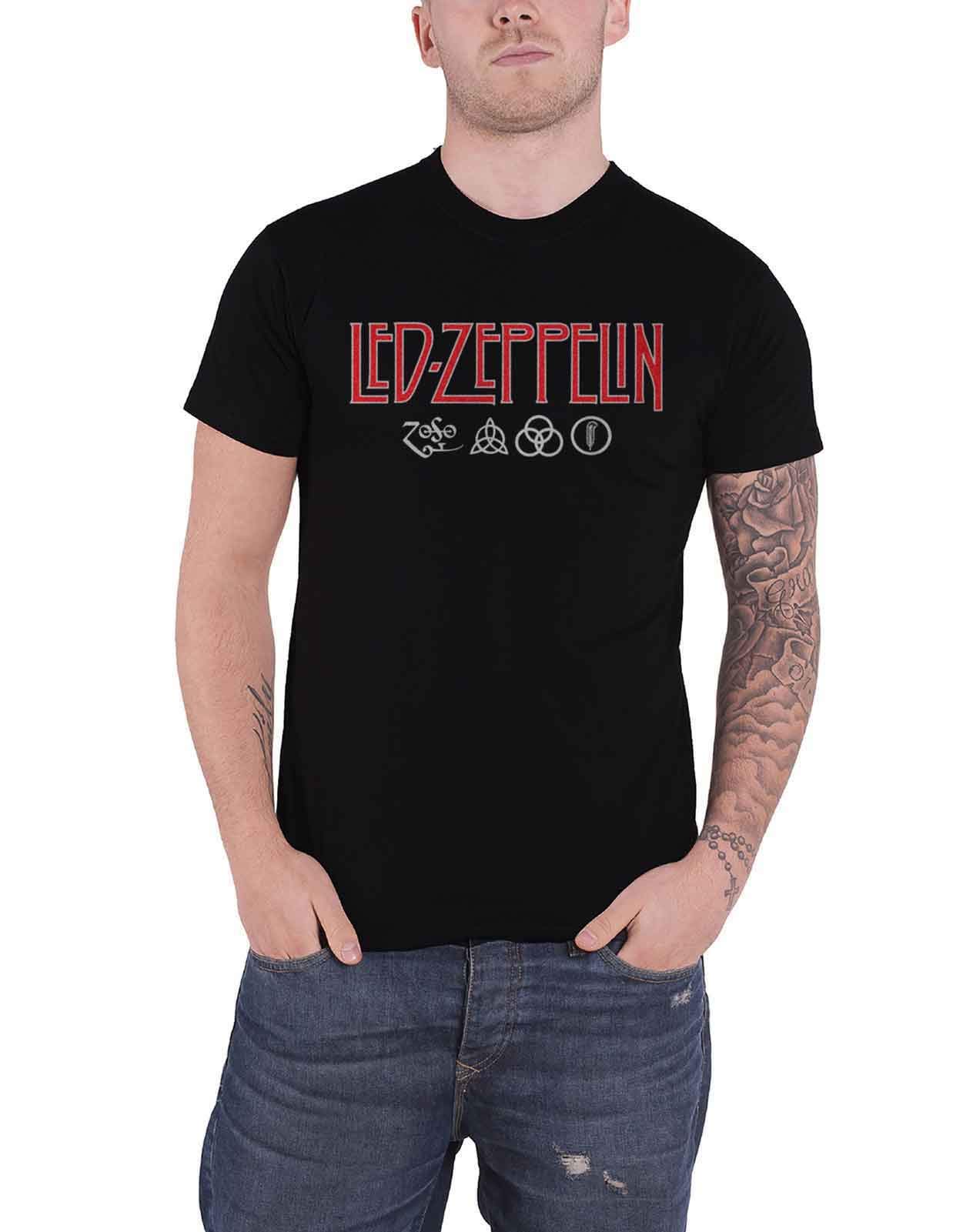 Led ZeppelinLed Zeppelin Logo & Symbols Men's T-Shirt Black Band Merch, Bands