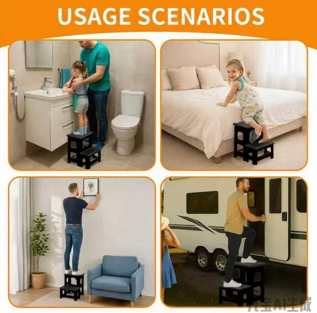 2 Step Stool Foldable, Non-Slip Steps, Folding Step Stool for Adults & Kids, Plastic Stool Pool Ladder, Collapsible Stools 2 Step Ladder for Kitchen Toilet Bedroom Office RV, Holds 330 lbs thumbnail