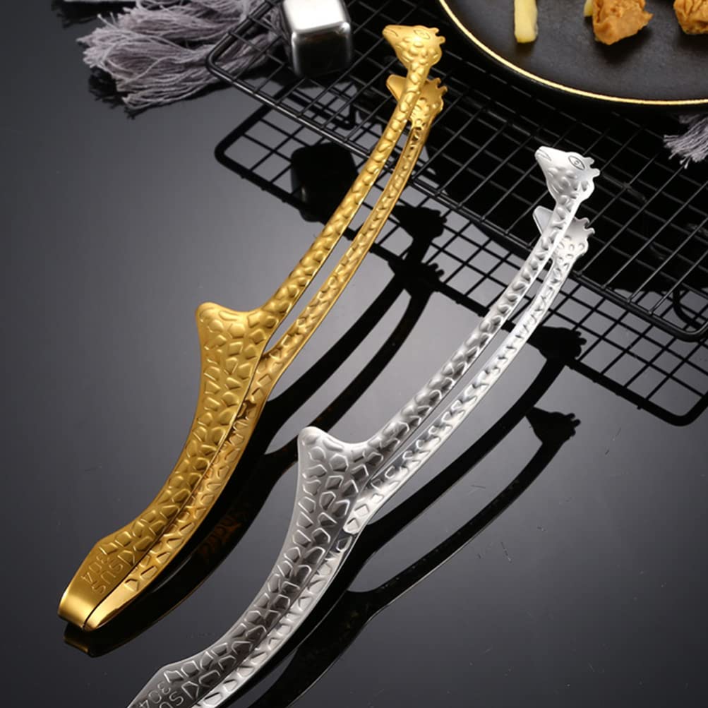 ACiyD 3pcs Pinces à Nourriture en Acier Inoxydable Style Japonais Pinces à Steak Fruits légumes Pinces de Service avec Support pour Cuisine à Domicile (Argent)
