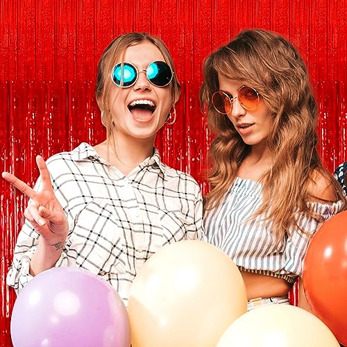 Image of 6 Pack Red Foil Fringe Curtain Backdrop, 3.28Ft x 8.2Ft Metallic Tinsel Foil Fringe Streamer Curtains for Photo Booth, Christmas Day, Thanksgiving, Wedding, New Year Party Decorations