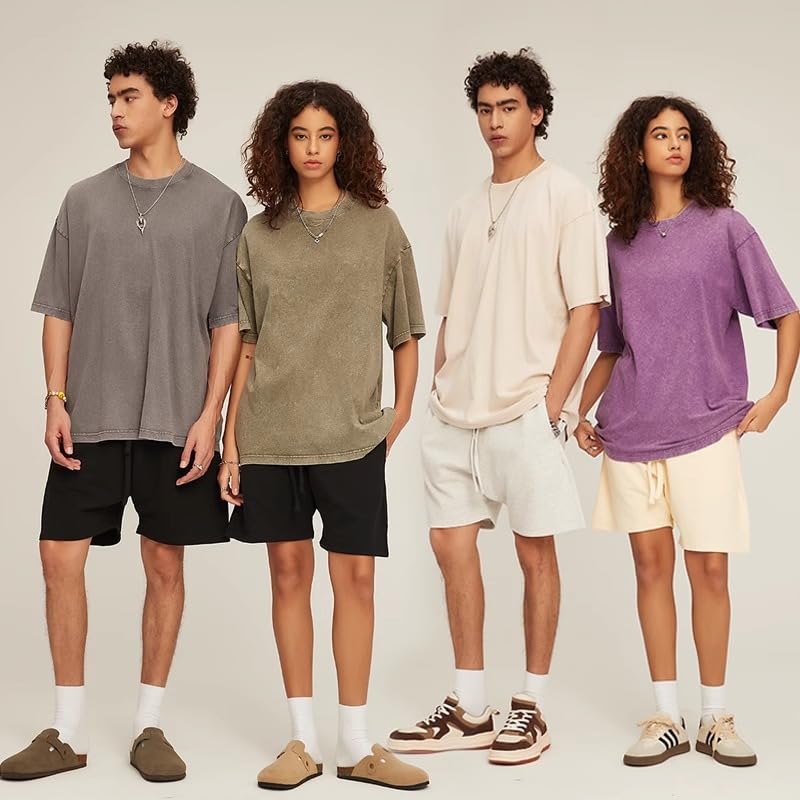 Oversized Vintage T Shirts for Boys Girls Cotton Acid Washed Tshirts Loose Fit Short Sleeves Tees Streetwear Tops3