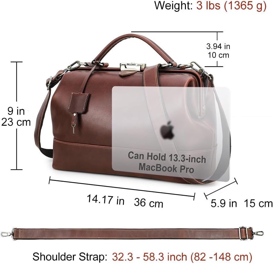 Women's Luxury Genuine Leather Doctor Bag Purse with Lock Vintage Top Handle Shoulder Satchel for Daily Use
