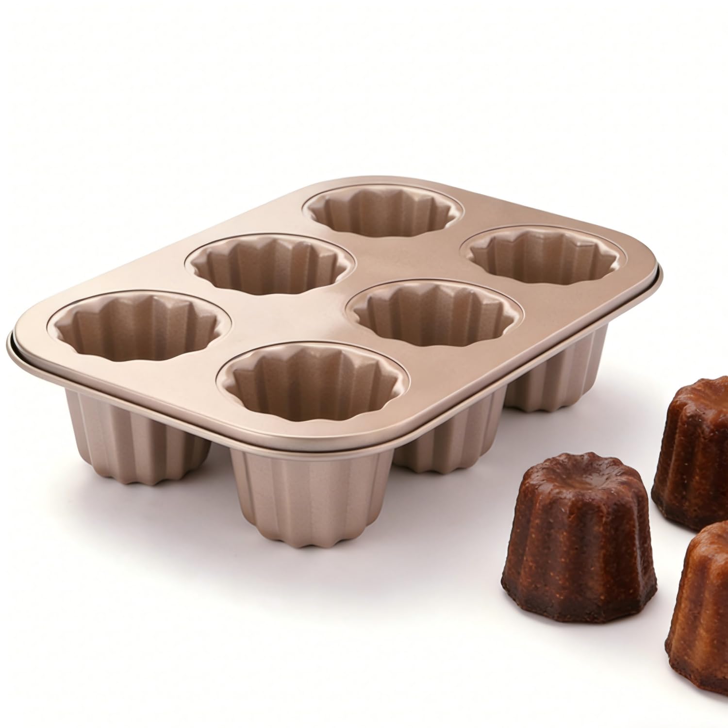 iToids 6-Cavity Canelé Pan – Nonstick Carbon Steel French Pastry Mold for Oven Baking, Muffins & Mini Cakes, Bakeware for Holidays, Valentine’s Day & Home Baking