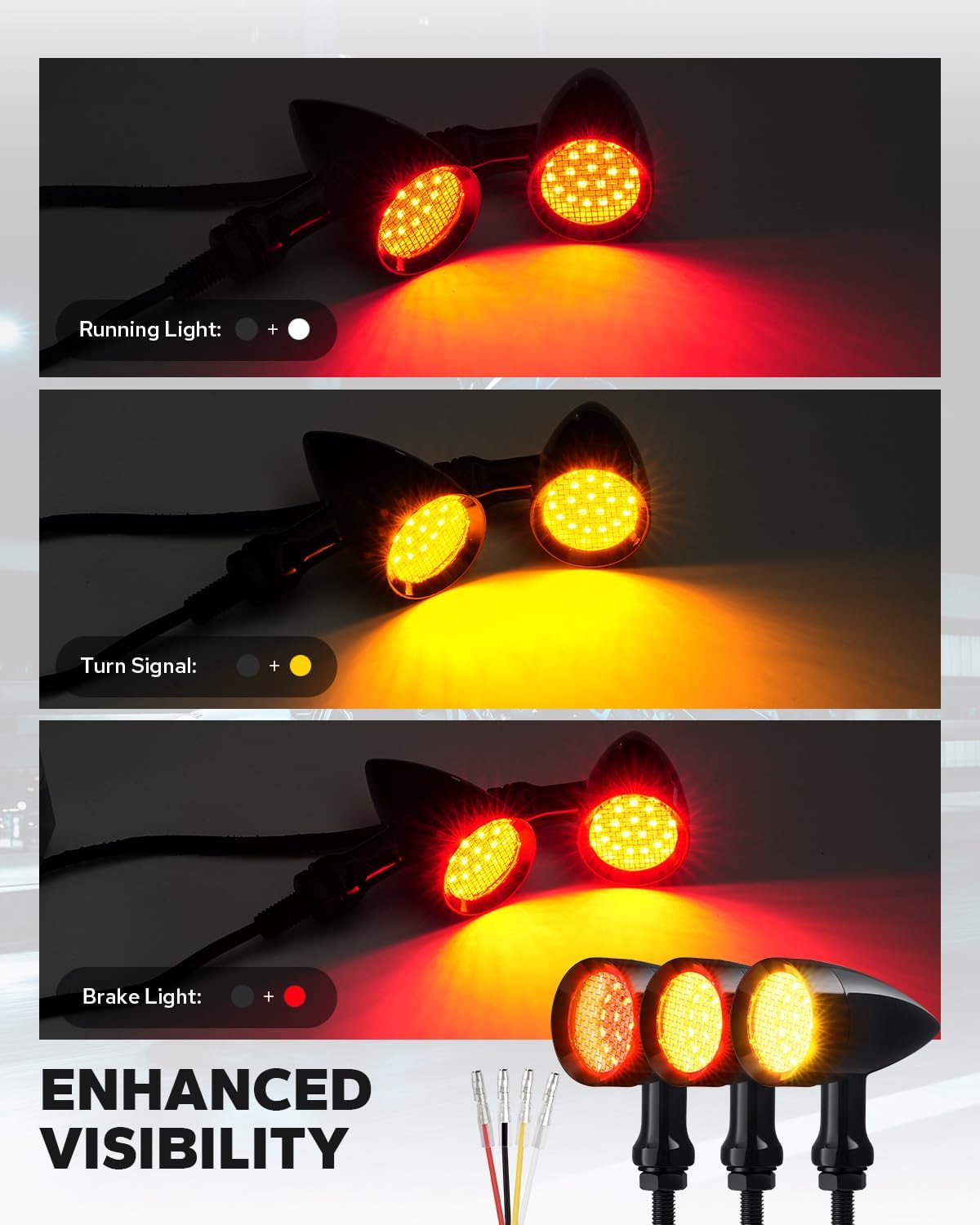 Amazicha Motorcycle Turn Signals 24 LEDs, Rear Turn Signals LED, Red Yellow Beam SMD Blinker Lights with 8mm/10mm Mounting Holes Fit for Harley Dyna Yamaha Honda Suzuki Kawasaki