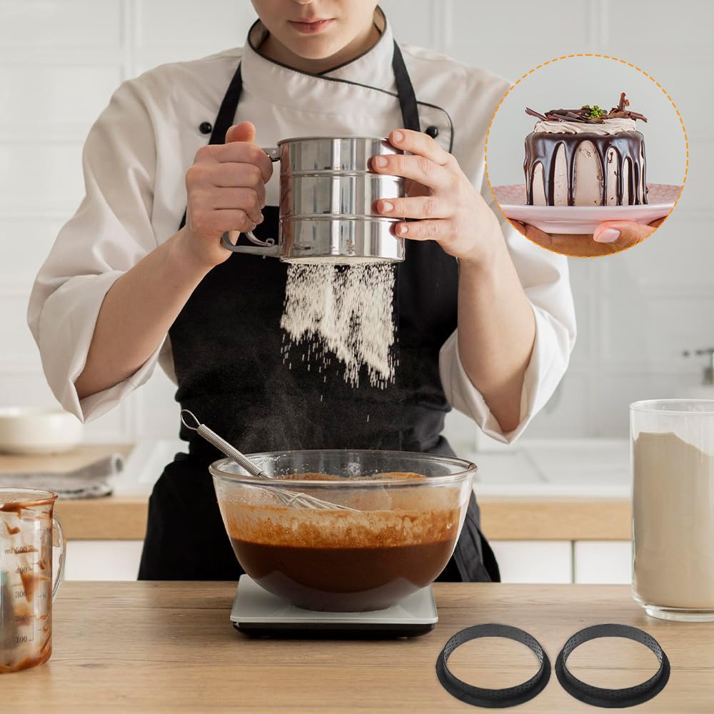 Keboyoe 20pcs Perforated Mousse Cake Ring Plastic Perforated Tart Ring Circular Tart Rings with Holes Black Crumpet Rings Non Stick Mousse Cake Muffin Rings for Mini Cakes Mini Pizzas Muffins - Image 4