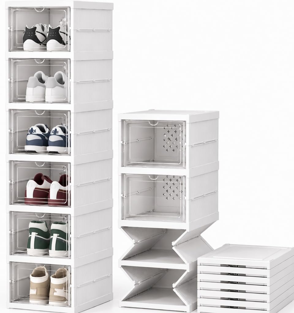 ZENZERO®- SCARPIERA PIEGHEVOLE a 6 Ripiani Trasparente - Dimensioni 105x25,5x34,5 cm - Scatola Contenitore Portascarpe Organizzatore Scarpiera Shoe Box (1#)