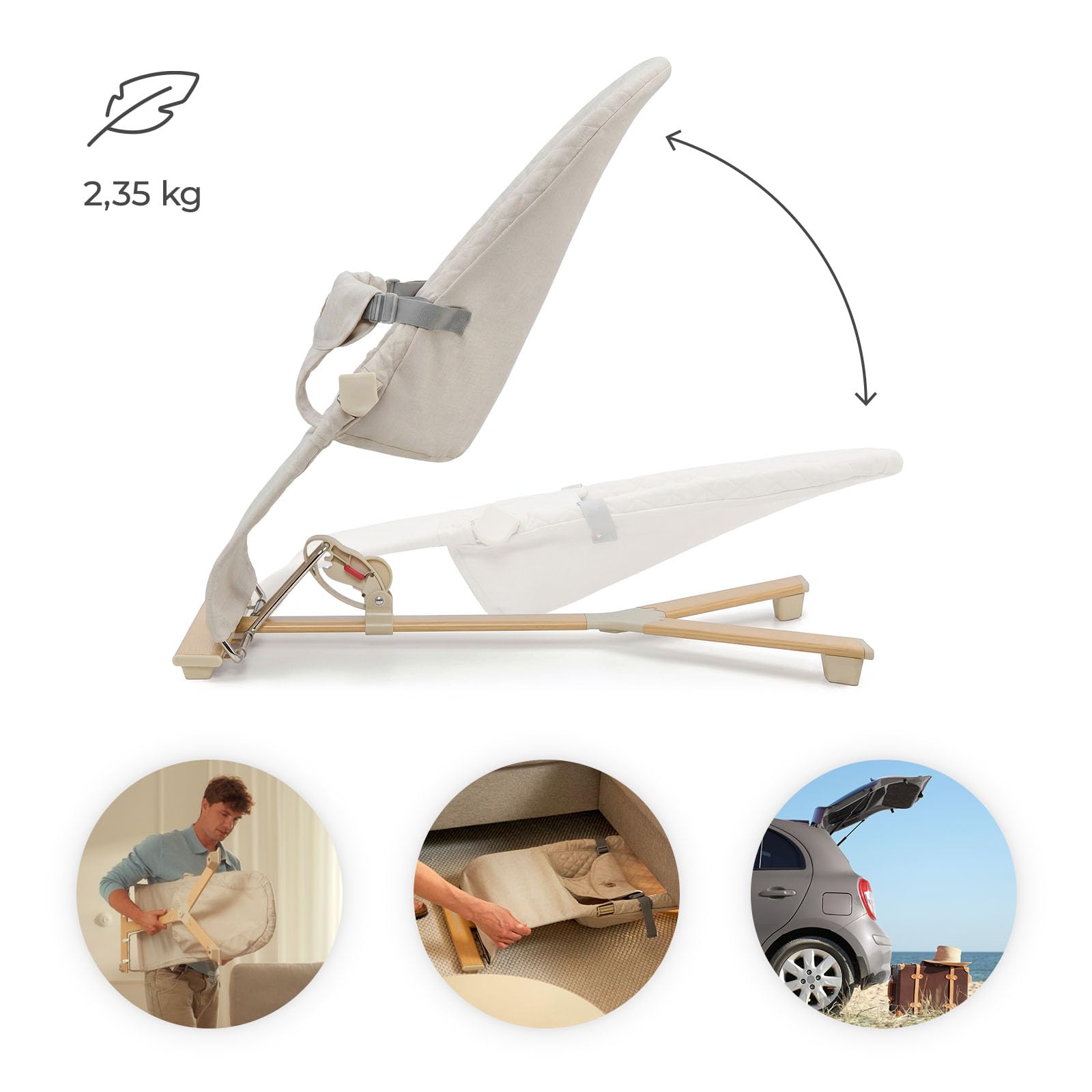 Kinderkraft MIMI, hamaca bebé, sin pilas, 3 posiciones, Beige