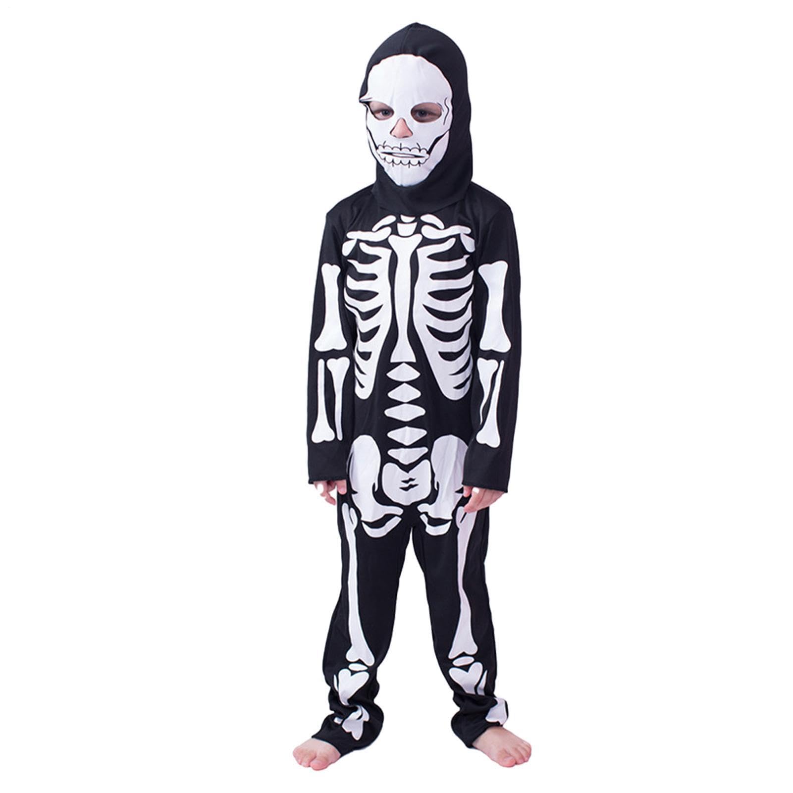 Dziecięce przebranie szkieletu miękki i oddychający strój kości z maską | Strój szkieletowy kostium na Halloween kombinezon z kości dla chłopców i dziewcząt rola maskarada pokaz impreza