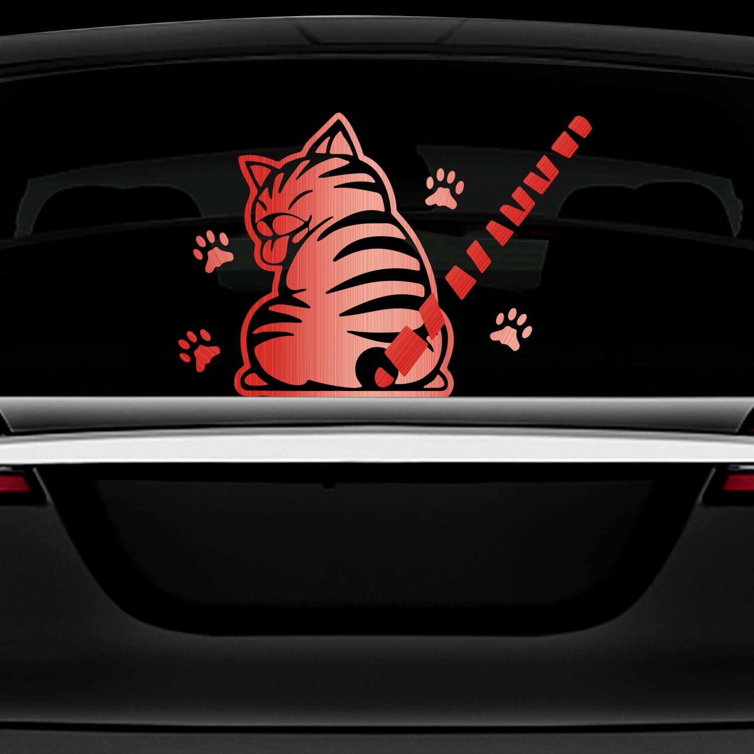 Leniutor Adesivo tergicristallo per auto, impermeabile, in vinile, motivo gatto e farfalla, adesivo riflettente, per parabrezza e finestre, 24,5 x 26 cm, colore: argento spazzolato
