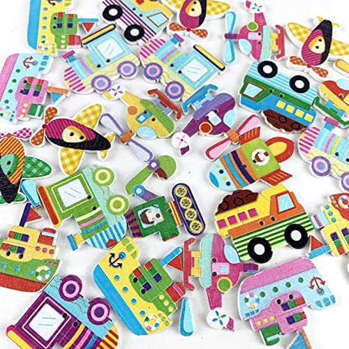 Worlds 25Pc Multicolor Vehicle Sewing Buttons 2 Holes Wooden Button For Sewing And Crafting Decor 30Mm #TOP2