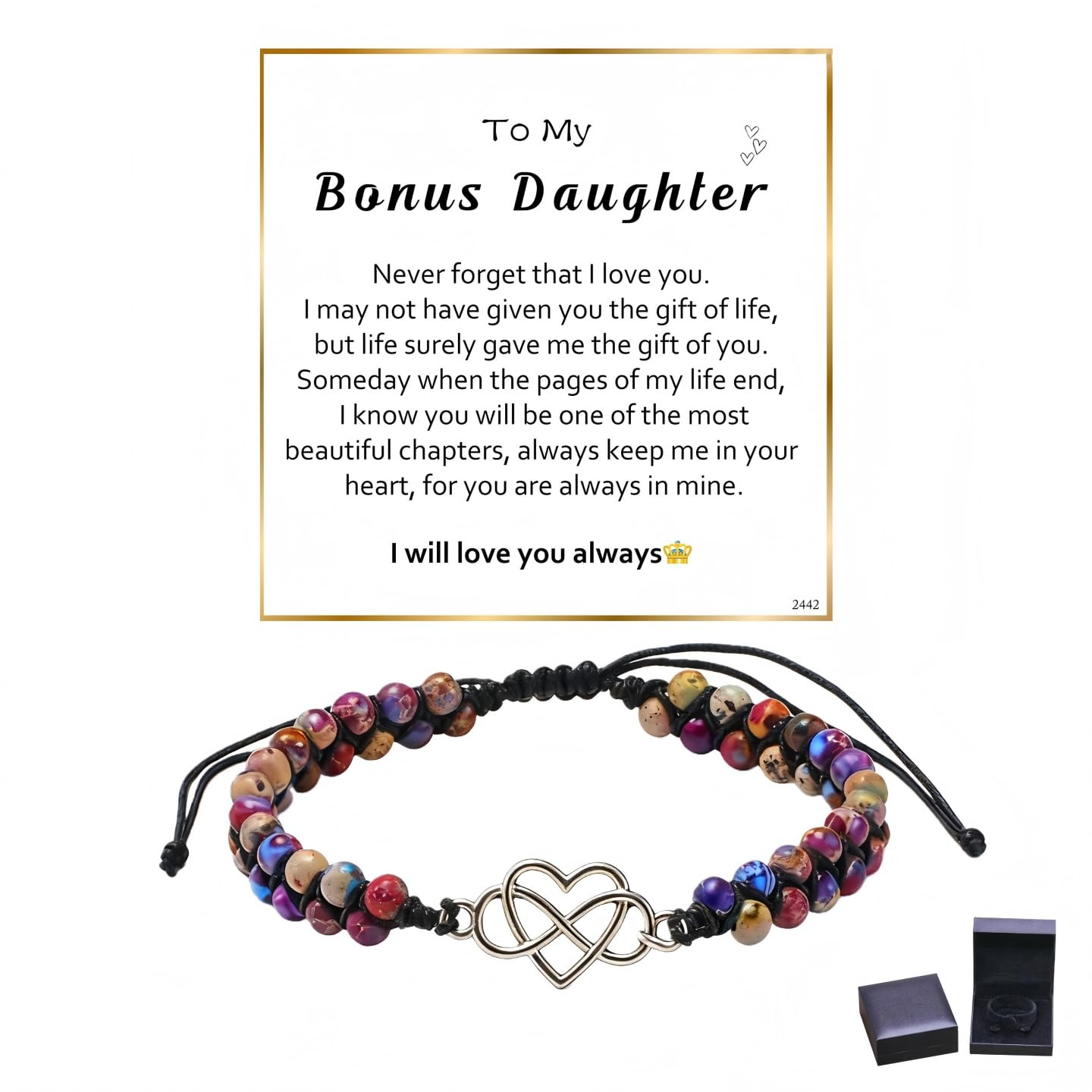 To My Granddaughter/Daughter/Mom-Infinity Forever Love Heart Bracelet,Adjustable Natural Emperor Stone Beaded Bracelet for Women