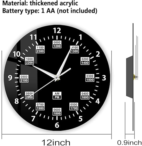 Miniatura 2 de Reloj de pared de 12 pulgadas, estilo militar, 24 horas, reloj de pared retro silencioso de cuarzo sin tictac, funciona con pilas, reloj de pared