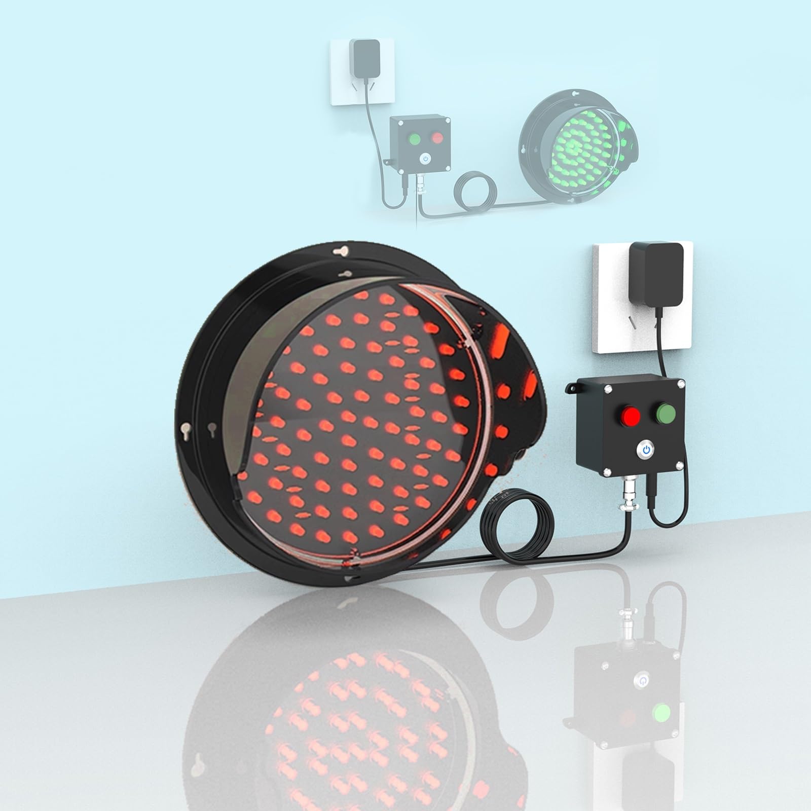 Generisch LED-Ampel, LED-Verkehrssignalleuchte mit Steuerung, Rot/Grün-Industriewandleuchte für die Inneneinrichtung, Garageneinfahrt, Laderampenbeleuchtung, 240 V, 200 mm/8 Zoll