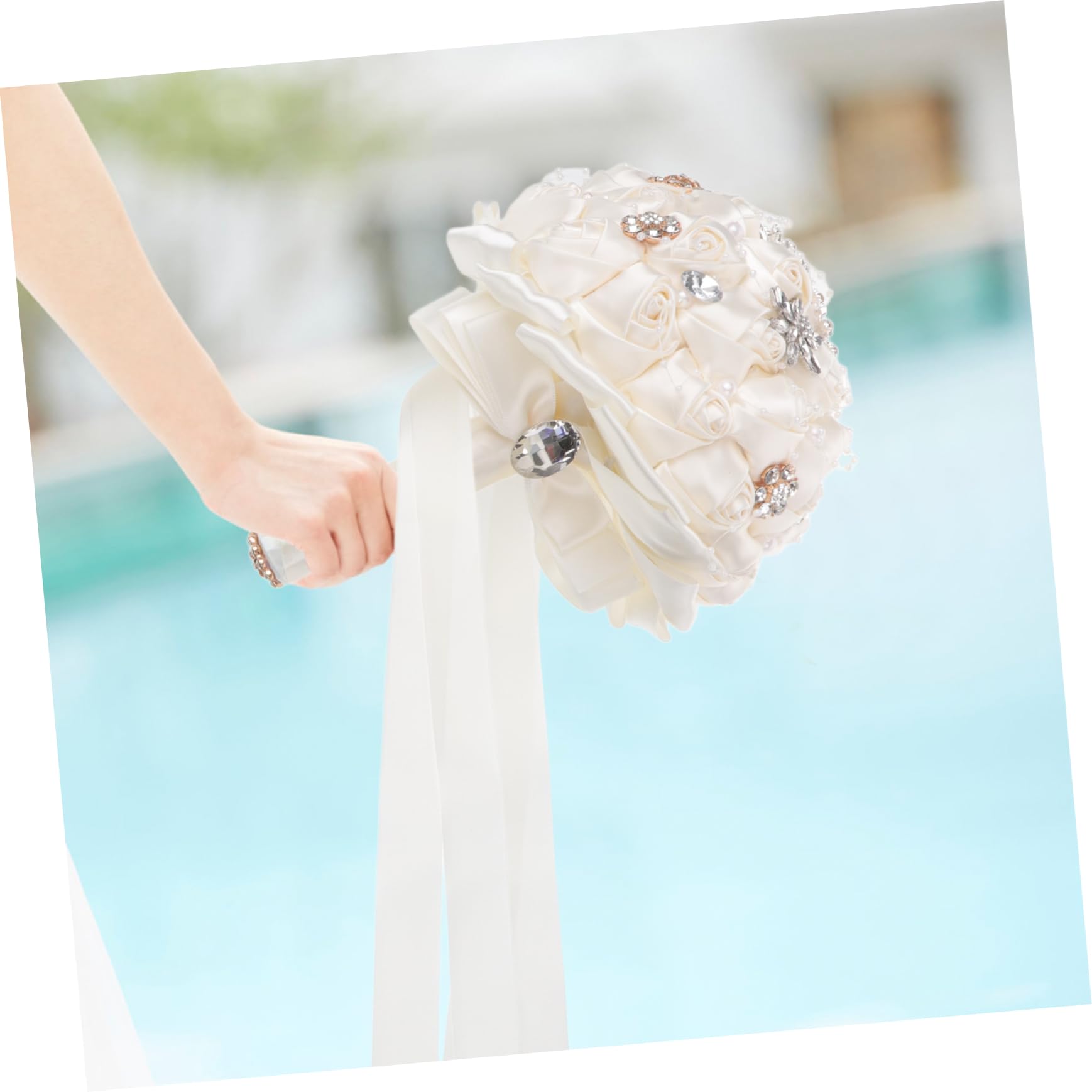 Abaodam Brautstrauß mit Schleife, 1 Stück, Dekorativ für Hochzeit | Ribbon mit Strass, Lebendig Wirkende Optik, für Braut und Familie, Geeignet für Wohnzimmer