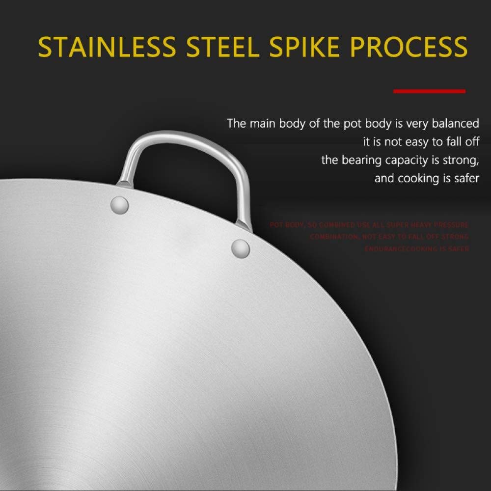 Wok Fornello A Gas Non Rivestito Con Padella Antiaderente Per Uso Professionale Con Fondo Tondo Binaurale In Acciaio Inossidabile Spesso,55cm