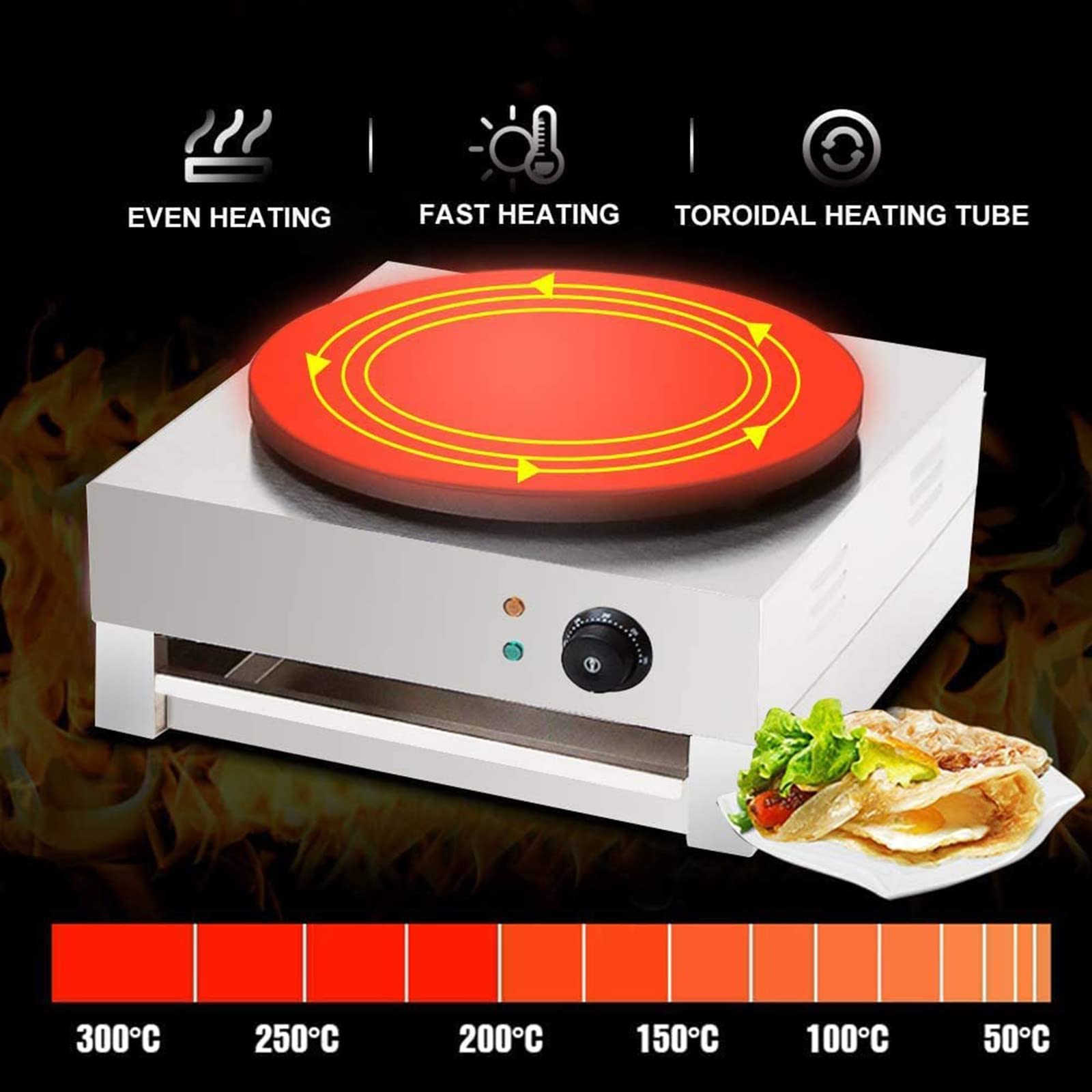 2800w Machine à CrêPes éLectriques,Fabricant De CrêPe Commercial,avec des Assiettes en Fonte De 400 Mm,des Accessoires D'Ustensiles à Plaque Chauffants Cuisent éGalement des œUfs,220v