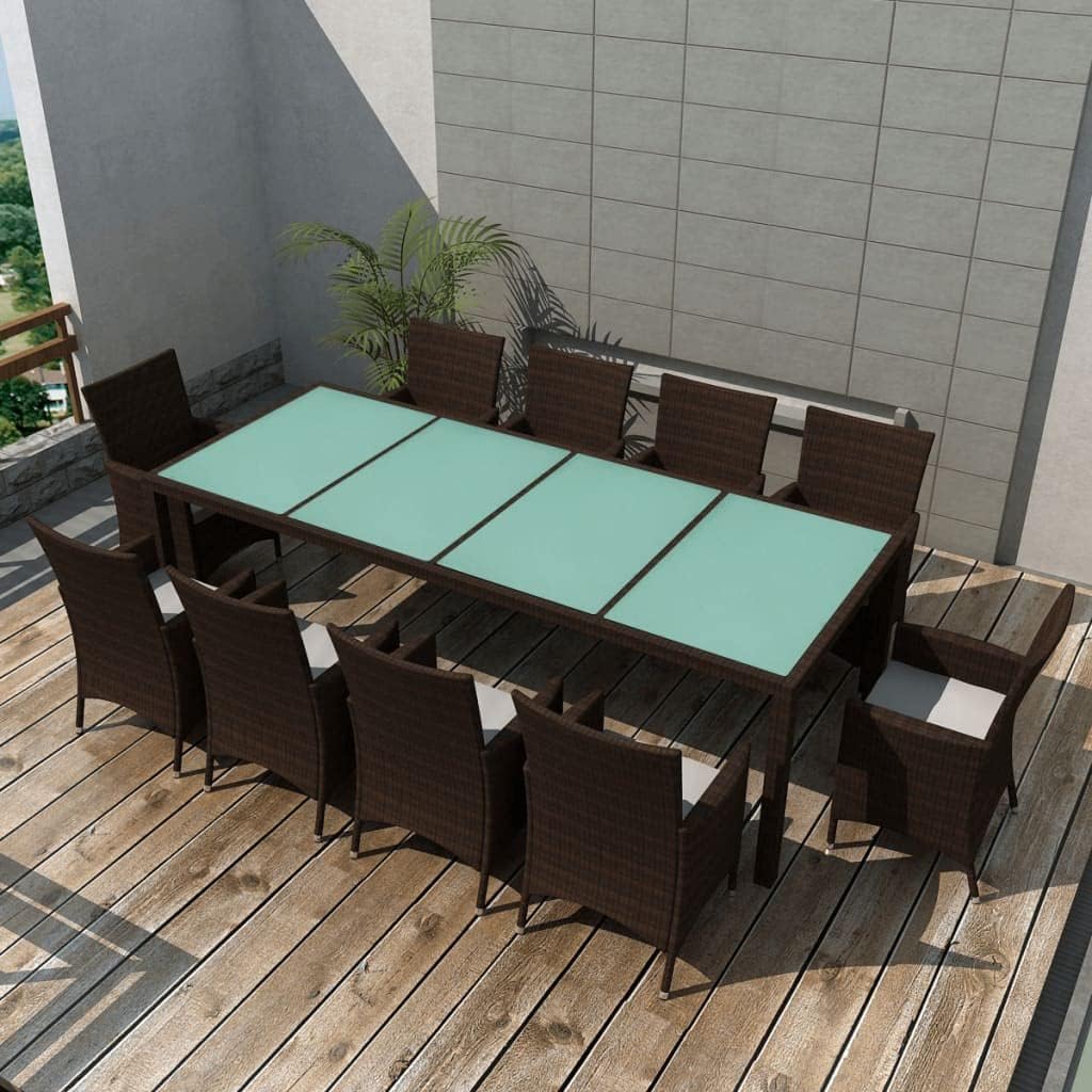 11 Piece Patio Dining Set with Cushions,Outdoor Furniture,Afternoon Tea Suit,Conversation Furniture,Perfect for Decorating Your Yard, Balcony, Patio and Home. Poly Rattan Brown